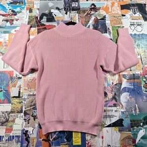 Andrew St. John Pink Acrylic Ribbed Knit Funnel‎ Neck Sweater, Women's Medium
